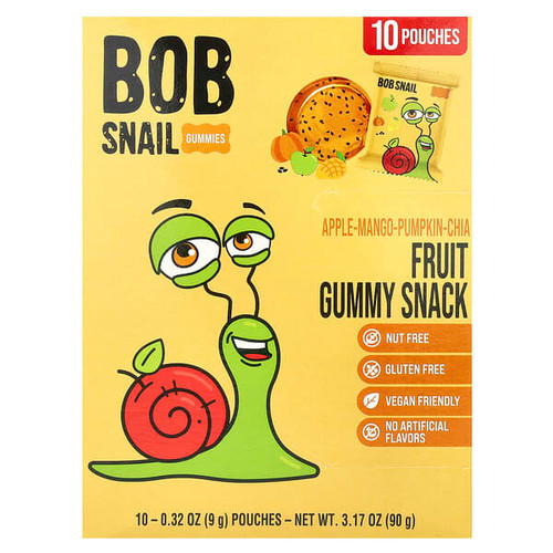 <img alt="Bob Snail, Fruit Gummy Snack, Apple-Mango-Pumpkin-Chia, 10 Count, 0.32 oz (9 g) Each" title="Bob Snail, Fruit Gummy Snack, Apple-Mango-Pumpkin-Chia, 10 Count, 0.32 oz (9 g) Each,628693669566"