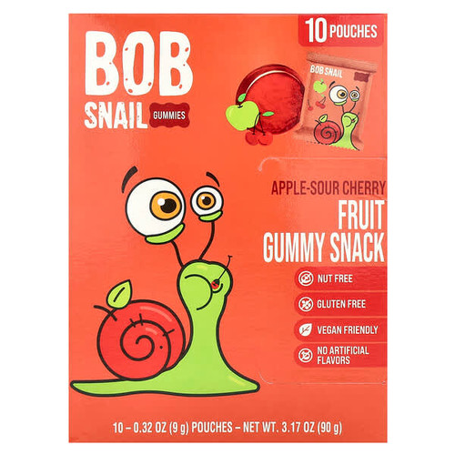 <img alt="Bob Snail, Fruit Gummy Snack, Apple-Sour Cherry, 10 Pouches, 0.32 oz (9 g) Each" title="Bob Snail, Fruit Gummy Snack, Apple-Sour Cherry, 10 Pouches, 0.32 oz (9 g) Each,628693669573"