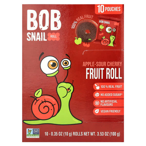 <img alt="Bob Snail, Fruit Rolls, Apple-Sour Cherry, 10 Pouches, 0.35 oz (10 g) Each" title="Bob Snail, Fruit Rolls, Apple-Sour Cherry, 10 Pouches, 0.35 oz (10 g) Each,628693669597"