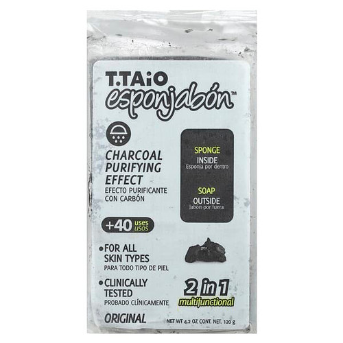 <img alt="T. Taio, Soap Bar With Sponge Inside, Original Charcoal, 4.2 oz (120 g)" title="T. Taio, Soap Bar With Sponge Inside, Original Charcoal, 4.2 oz (120 g),741021006724"