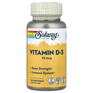 <img alt="Solaray, Vitamin D-3, 10 mcg, 120 Softgels" title="Solaray, Vitamin D-3, 10 mcg, 120 Softgels,076280041408"