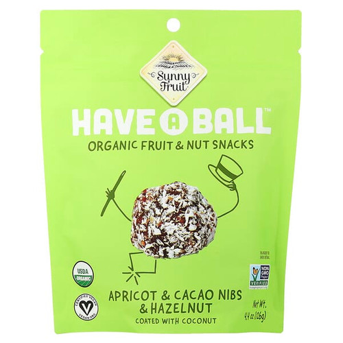 <img alt="Sunny Fruit, Have A Ball, Organic Fruit & Nut Snacks, Apricot & Cacao Nibs & Hazelnut, 4.4 oz ( 126 g)" title="Sunny Fruit, Have A Ball, Organic Fruit & Nut Snacks, Apricot & Cacao Nibs & Hazelnut, 4.4 oz ( 126 g),842515007170"
