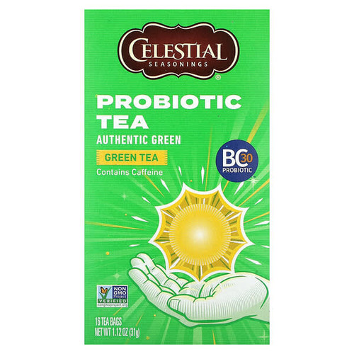 <img alt="Celestial Seasonings, Probiotic Green Tea, Authentic Green, 16 Tea Bags 1.12 oz (31 g)" title="Celestial Seasonings, Probiotic Green Tea, Authentic Green, 16 Tea Bags 1.12 oz (31 g),070734545238"
