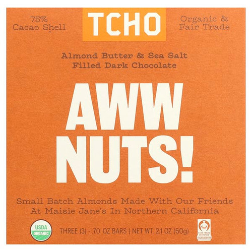 <img alt="TCHO, Aww Nuts, Almond Butter & Sea Salt Filled Dark Chocolate, 75% Cacao Shell, 3 Bars, 0.70 oz Each" title="TCHO, Aww Nuts, Almond Butter & Sea Salt Filled Dark Chocolate, 75% Cacao Shell, 3 Bars, 0.70 oz Each,812603019798"