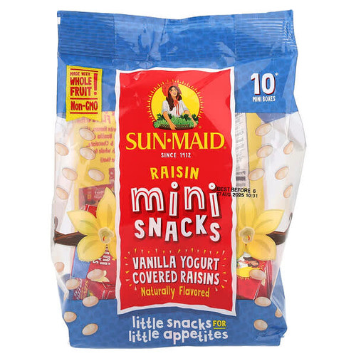 <img alt="Sun-Maid, Yogurt Covered Raisins, Mini-Snacks, Vanilla, 10 Mini-Boxes, 5 oz (142 g)" title="Sun-Maid, Yogurt Covered Raisins, Mini-Snacks, Vanilla, 10 Mini-Boxes, 5 oz (142 g),041143092798"