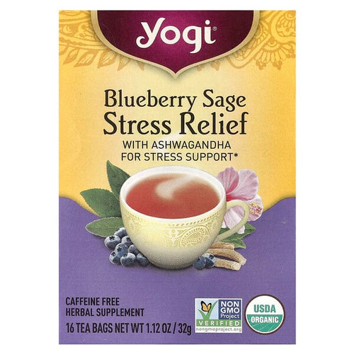 <img alt="Yogi Tea, Stress Relief, Blueberry Sage, Caffeine Free, 16 Tea Bags, 1.12 oz (32 g)" title="Yogi Tea, Stress Relief, Blueberry Sage, Caffeine Free, 16 Tea Bags, 1.12 oz (32 g),076950209060"