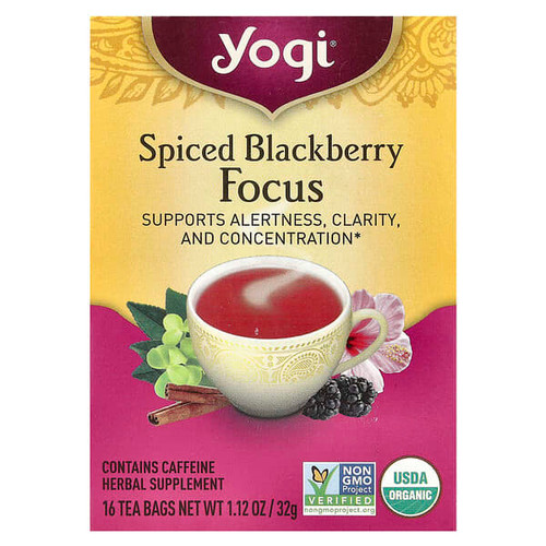 <img alt="Yogi Tea, Focus, Spiced Blackberry, 16 Tea Bags, 1.12 oz (32 g)" title="Yogi Tea, Focus, Spiced Blackberry, 16 Tea Bags, 1.12 oz (32 g),076950208681"