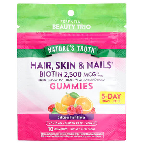 <img alt="3 PACK of Natures Truth, Hair, Skin & Nails, Delicious Fruit, 10 Gummies" title="3 PACK of Natures Truth, Hair, Skin & Nails, Delicious Fruit, 10 Gummies,840093129116"