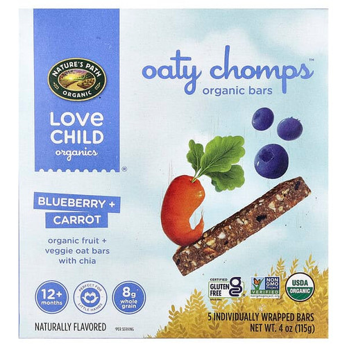 <img alt="Love Child Organics, Natures Path, Oaty Chomps Organic Bars, 12+ Months, Blueberry + Carrot, 5 Individually Wrapped Bars, 0.8 oz (23 g) Each" title="Love Child Organics, Natures Path, Oaty Chomps Organic Bars, 12+ Months, Blueberry + Carrot, 5 Individually Wrapped Bars, 0.8 oz (23 g) Each,058449252818"
