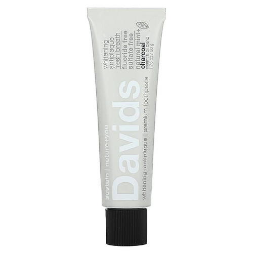 <img alt="Davids, Premium Toothpaste, Whitening + Antiplaque, Natural Mint + Charcoal, 1.75 oz (50 g)" title="Davids, Premium Toothpaste, Whitening + Antiplaque, Natural Mint + Charcoal, 1.75 oz (50 g),861226000058"