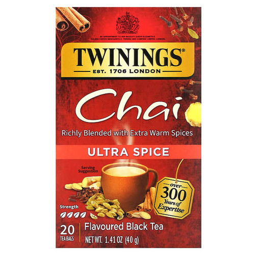 <img alt="Twinings, Flavored Black Tea, Chai, Ultra Spice , 20 Tea Bags, 1.41 oz (40 g)" title="Twinings, Flavored Black Tea, Chai, Ultra Spice , 20 Tea Bags, 1.41 oz (40 g),070177267728"
