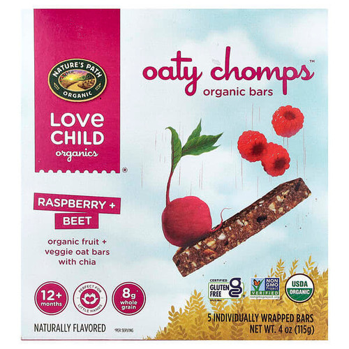 <img alt="Love Child Organics, Natures Path, Oaty Chomps Organic Bars, 12+ Months, Raspberry + Beet, 5 Individually Wrapped Bars, 0.8 oz (23 g) Each" title="Love Child Organics, Natures Path, Oaty Chomps Organic Bars, 12+ Months, Raspberry + Beet, 5 Individually Wrapped Bars, 0.8 oz (23 g) Each,058449252825"