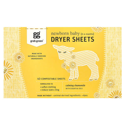 <img alt="Grab Green, Newborn Baby Dryer Sheets, 0-4 Months, 40 Compostable Sheets" title="Grab Green, Newborn Baby Dryer Sheets, 0-4 Months, 40 Compostable Sheets,856753007465"