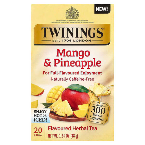 <img alt="Twinings, Flavored Herbal Tea, Mango & Pineapple, Caffeine-Free, 20 Tea Bags, 1.69 oz (48 g)" title="Twinings, Flavored Herbal Tea, Mango & Pineapple, Caffeine-Free, 20 Tea Bags, 1.69 oz (48 g),070177233495"