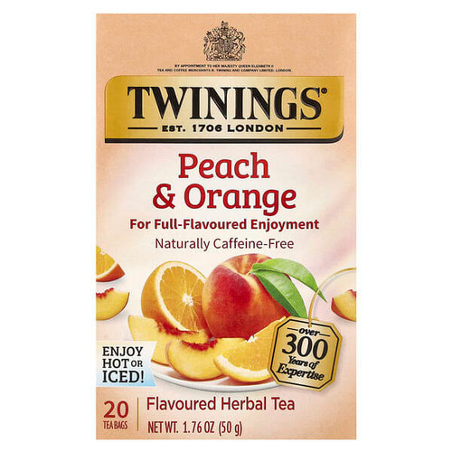 <img alt="Twinings, Flavored Herbal Tea, Peach & Orange, Caffeine-Free, 20 Tea Bags, 1.76 oz (50 g)" title="Twinings, Flavored Herbal Tea, Peach & Orange, Caffeine-Free, 20 Tea Bags, 1.76 oz (50 g),070177232207"