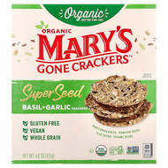 <img alt="Marys Gone Crackers, Organic Super Seed Crackers, Basil + Garlic, 4 oz (113 g)" title="Marys Gone Crackers, Organic Super Seed Crackers, Basil + Garlic, 4 oz (113 g),850064476057"