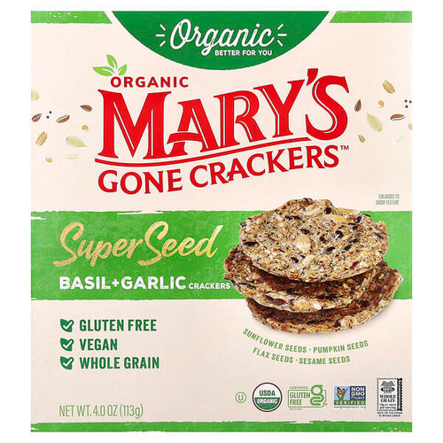 <img alt="Marys Gone Crackers, Organic Super Seed Crackers, Basil + Garlic, 4 oz (113 g)" title="Marys Gone Crackers, Organic Super Seed Crackers, Basil + Garlic, 4 oz (113 g),850064476057"