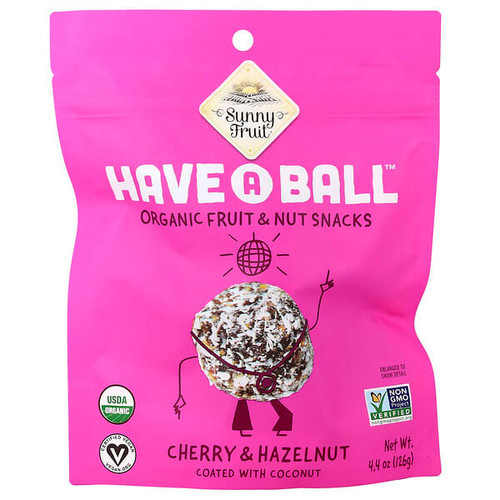 <img alt="Sunny Fruit, Have A Ball, Organic Fruit & Nut Snacks, Cherry & Hazelnut, 4.4 oz (126 g)" title="Sunny Fruit, Have A Ball, Organic Fruit & Nut Snacks, Cherry & Hazelnut, 4.4 oz (126 g),842515007187"