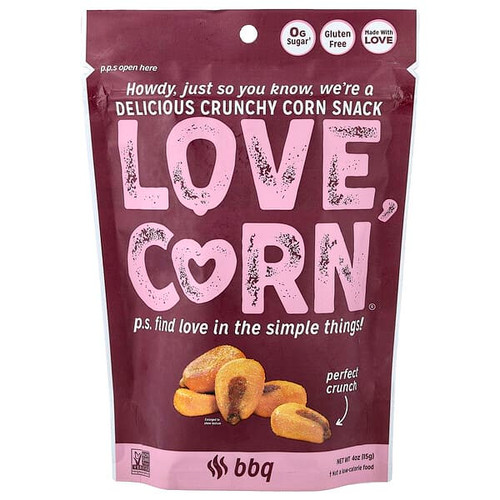 <img alt="Love Corn, Delicious Crunchy Corn, BBQ, 4 oz (115 g)" title="Love Corn, Delicious Crunchy Corn, BBQ, 4 oz (115 g),855596007076"
