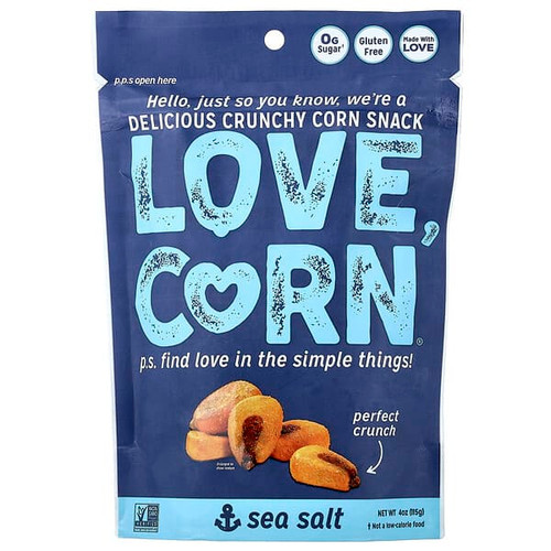 <img alt="Love Corn, Delicious Crunchy Corn, Sea Salt, 4 oz (115 g)" title="Love Corn, Delicious Crunchy Corn, Sea Salt, 4 oz (115 g),855596007069"