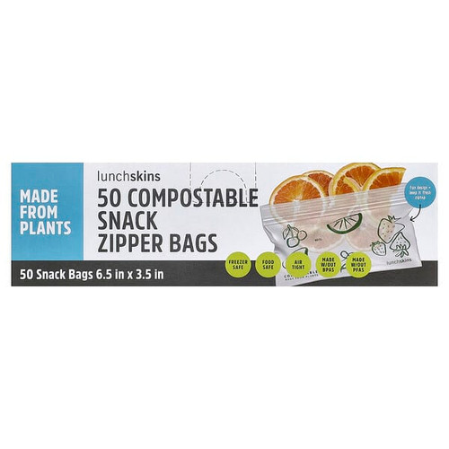 <img alt="Lunchskins, Compostable Snack Zipper Bags, 50 Bags" title="Lunchskins, Compostable Snack Zipper Bags, 50 Bags,860012373635"