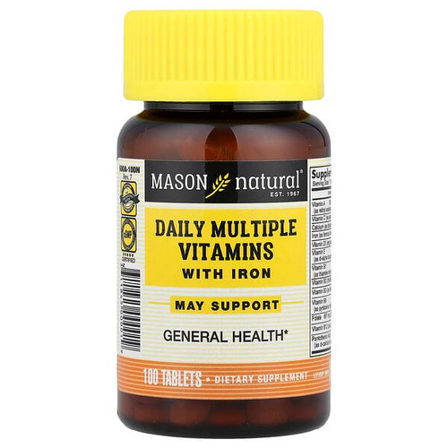 <img alt="Mason Natural, Daily Multiple Vitamins with Iron, 100 Tablets" title="Mason Natural, Daily Multiple Vitamins with Iron, 100 Tablets,311845000019"