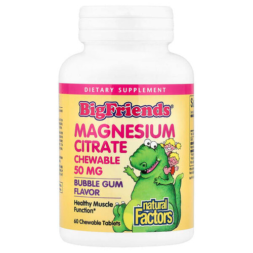 <img alt="Natural Factors, Big Friends, Magnesium Citrate, Bubble Gum, 50 mg, 60 Chewable Tablets" title="Natural Factors, Big Friends, Magnesium Citrate, Bubble Gum, 50 mg, 60 Chewable Tablets,068958016481"