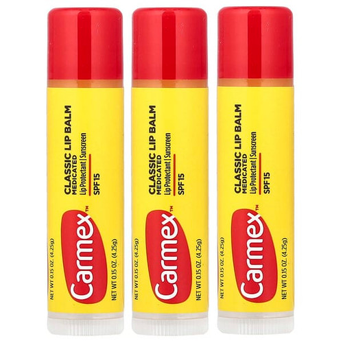 <img alt="Carmex, Classic Lip Balm, Medicated, SPF 15, 3 Sticks, 0.15 oz (4.25 g) Each" title="Carmex, Classic Lip Balm, Medicated, SPF 15, 3 Sticks, 0.15 oz (4.25 g) Each,083078003173"