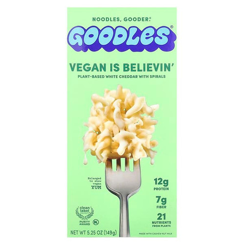 <img alt="Goodles, Vegan Is Believin, Plant-Based White Cheddar With Spirals, 5.25 oz (149 g)" title="Goodles, Vegan Is Believin, Plant-Based White Cheddar With Spirals, 5.25 oz (149 g),850031990074"