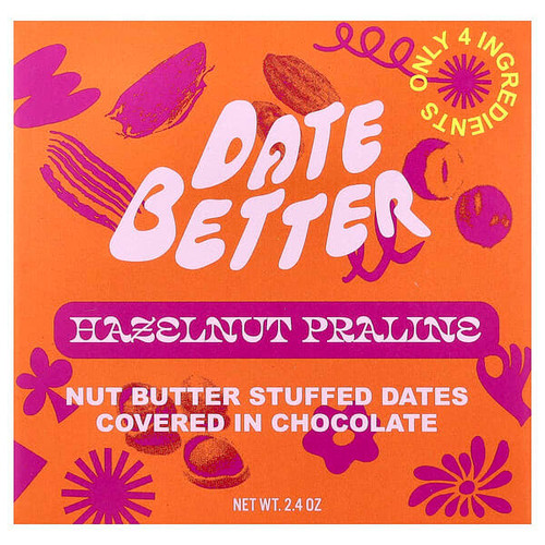 <img alt="Date Better Snacks, Dates, Hazelnut Praline, 2.4 oz" title="Date Better Snacks, Dates, Hazelnut Praline, 2.4 oz,810207713234"