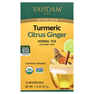 <img alt="VAHDAM India, Infusions, Herbal Tea, Turmeric Citrus Ginger, Caffeine Free, 18 Infusion Bags, 1.14 oz (32.4 g)" title="VAHDAM India, Infusions, Herbal Tea, Turmeric Citrus Ginger, Caffeine Free, 18 Infusion Bags, 1.14 oz (32.4 g),810131831745"