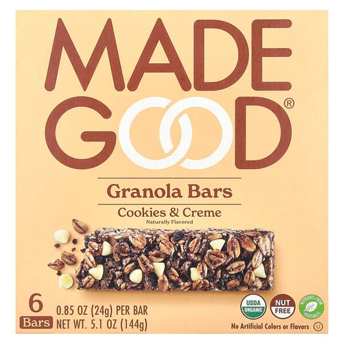 <img alt="MadeGood, Granola Bars, Cookies & Crème, 6 Bars, 0.85 oz (24 g) Each" title="MadeGood, Granola Bars, Cookies & Crème, 6 Bars, 0.85 oz (24 g) Each,687456213743"