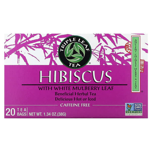 <img alt="Triple Leaf Tea, Hibiscus With White Mulberry Leaf, Caffeine Free, 20 Tea Bags, 1.34 oz (38 g)" title="Triple Leaf Tea, Hibiscus With White Mulberry Leaf, Caffeine Free, 20 Tea Bags, 1.34 oz (38 g),023991000248"