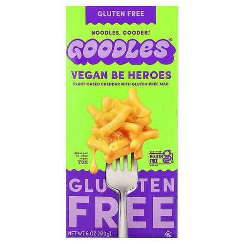 <img alt="Goodles, Vegan Be Heroes, Plant-Based Cheddar With Gluten-Free Mac, 6 oz (170 g)" title="Goodles, Vegan Be Heroes, Plant-Based Cheddar With Gluten-Free Mac, 6 oz (170 g),850031990265"