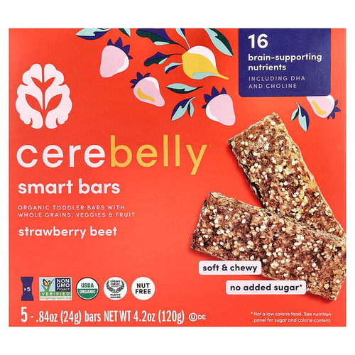<img alt="Cerebelly, Smart Bars, Organic Toddler Bars, Strawberry Beet, 5 Bars, 0.84 oz (24 g) Each" title="Cerebelly, Smart Bars, Organic Toddler Bars, Strawberry Beet, 5 Bars, 0.84 oz (24 g) Each,850003898520"