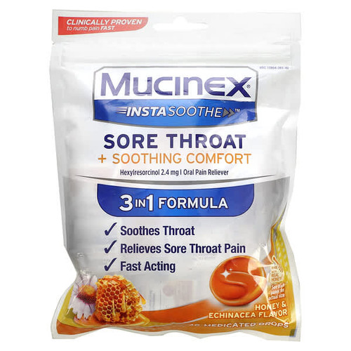 <img alt="Mucinex, InstaSoothe, Sore Throat + Soothing Comfort, Honey & Echinacea, 40 Medicated Drops" title="Mucinex, InstaSoothe, Sore Throat + Soothing Comfort, Honey & Echinacea, 40 Medicated Drops,363824215679"