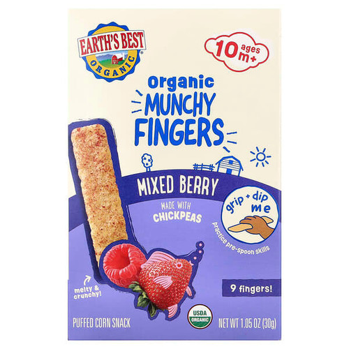 <img alt="Earths Best, Organic Munchy Fingers, Puffed Corn Snack, 10+ Months, Mixed Berry, 1.05 oz (30 g)" title="Earths Best, Organic Munchy Fingers, Puffed Corn Snack, 10+ Months, Mixed Berry, 1.05 oz (30 g),023923708907"