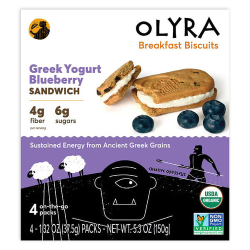 <img alt="Olyra, Organic Breakfast Biscuits, Greek Yogurt Blueberry Sandwich, 4 Packs, 1.32 oz (37.5 g) Each" title="Olyra, Organic Breakfast Biscuits, Greek Yogurt Blueberry Sandwich, 4 Packs, 1.32 oz (37.5 g) Each,819019020257"