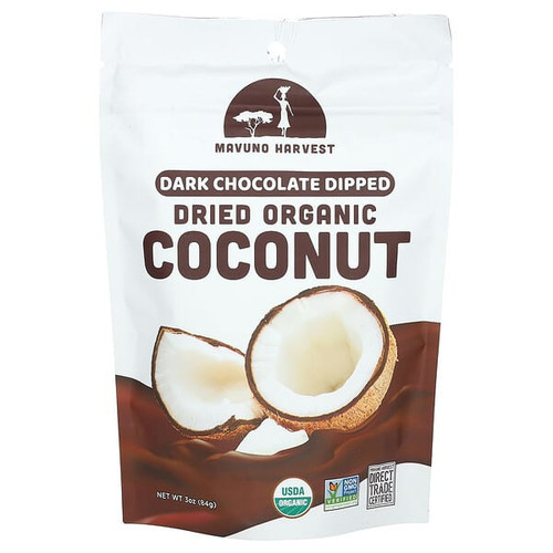 <img alt="Mavuno Harvest, Dried Organic Coconut, Dark Chocolate Dipped, 3 oz (84 g)" title="Mavuno Harvest, Dried Organic Coconut, Dark Chocolate Dipped, 3 oz (84 g),850031185319"