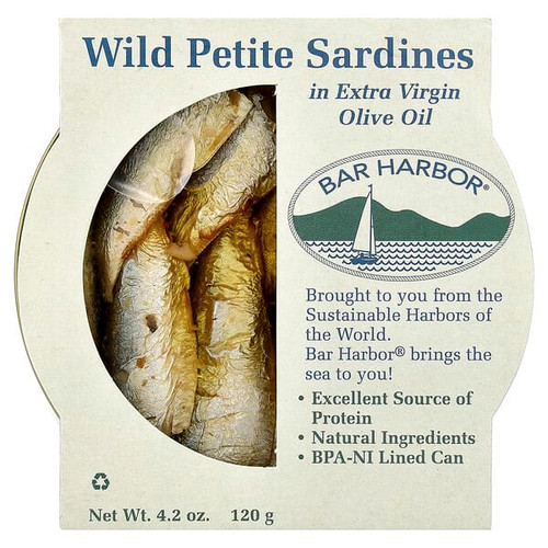 <img alt="Bar Harbor, Wild Petite Sardines in Extra Virgin Olive Oil, 4.2 oz (120 g)" title="Bar Harbor, Wild Petite Sardines in Extra Virgin Olive Oil, 4.2 oz (120 g),070718001231"