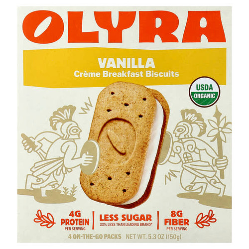 <img alt="Olyra, Creme Breakfast Biscuits, Vanilla, 4 On-The-Go Packs, 5.3 oz  (150 g)" title="Olyra, Creme Breakfast Biscuits, Vanilla, 4 On-The-Go Packs, 5.3 oz  (150 g),819019021056"