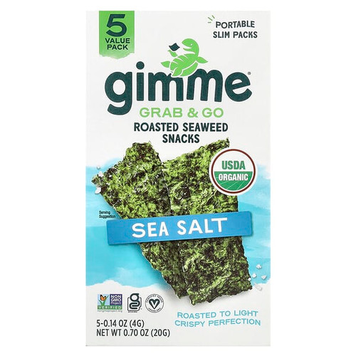 <img alt="gimMe, Grab & Go Roasted Seaweed Snacks, Sea Salt, 5 Pack, 0.14 oz (4 g) Each" title="gimMe, Grab & Go Roasted Seaweed Snacks, Sea Salt, 5 Pack, 0.14 oz (4 g) Each,850023446121"