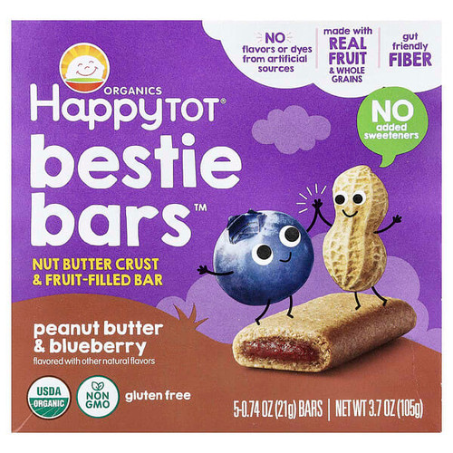 <img alt="Happy Family Organics, HappyTot, Bestie Bars, Peanut Butter & Blueberry, 5 Bars, 0.74 oz (21 g) Each" title="Happy Family Organics, HappyTot, Bestie Bars, Peanut Butter & Blueberry, 5 Bars, 0.74 oz (21 g) Each,819573018301"