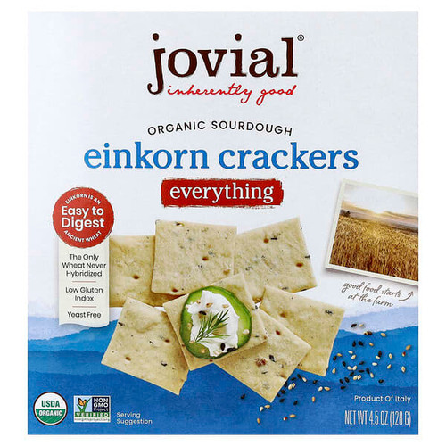 <img alt="Jovial, Organic Sourdough Einkorn Crackers, Everything, 4.5 oz (128 g)" title="Jovial, Organic Sourdough Einkorn Crackers, Everything, 4.5 oz (128 g),815421012538"