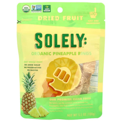 <img alt="Solely, Organic Dried Fruit, Pineapple Rings, 3.5 oz (100 g)" title="Solely, Organic Dried Fruit, Pineapple Rings, 3.5 oz (100 g),856261006660"