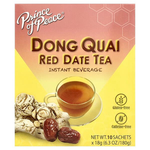<img alt="Prince of Peace, Dong Quai Red Date Tea, Caffeine Free, 10 Sachets, 6.3 oz (180 g)" title="Prince of Peace, Dong Quai Red Date Tea, Caffeine Free, 10 Sachets, 6.3 oz (180 g),039278040203"