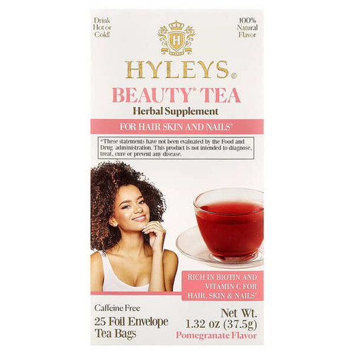 <img alt="Hyleys Tea, Beauty Tea, Pomegranate, Caffeine-Free, 25 Foil Envelope Tea Bags, 1.32 oz (37.5 g)" title="Hyleys Tea, Beauty Tea, Pomegranate, Caffeine-Free, 25 Foil Envelope Tea Bags, 1.32 oz (37.5 g),850016054401"