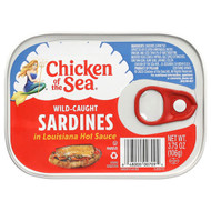 <img alt="3 PACK of Chicken of the Sea, Wild-Caught Sardines in Louisiana Hot Sauce, 3.75 oz (106 g)" title="3 PACK of Chicken of the Sea, Wild-Caught Sardines in Louisiana Hot Sauce, 3.75 oz (106 g),048000007094"