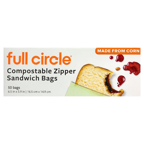 <img alt="Full Circle, Compostable Zipper Sandwich Bags, 50 Bags" title="Full Circle, Compostable Zipper Sandwich Bags, 50 Bags,850067333272"