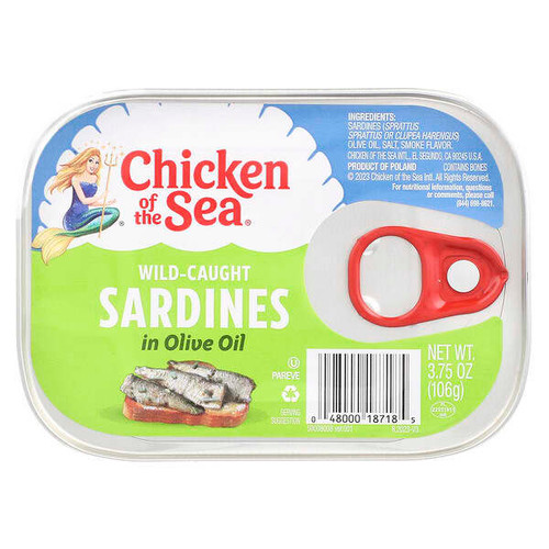 <img alt="3 PACK of Chicken of the Sea, Wild-Caught Sardines in Olive Oil, 3.75 oz ( 106 g)" title="3 PACK of Chicken of the Sea, Wild-Caught Sardines in Olive Oil, 3.75 oz ( 106 g),048000187185"